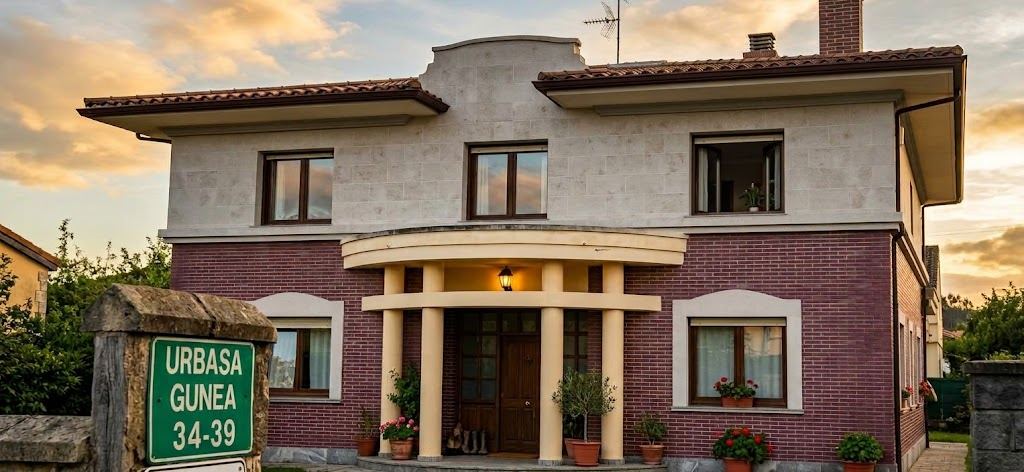 Vivienda con fachada terminada en piedra y caravista